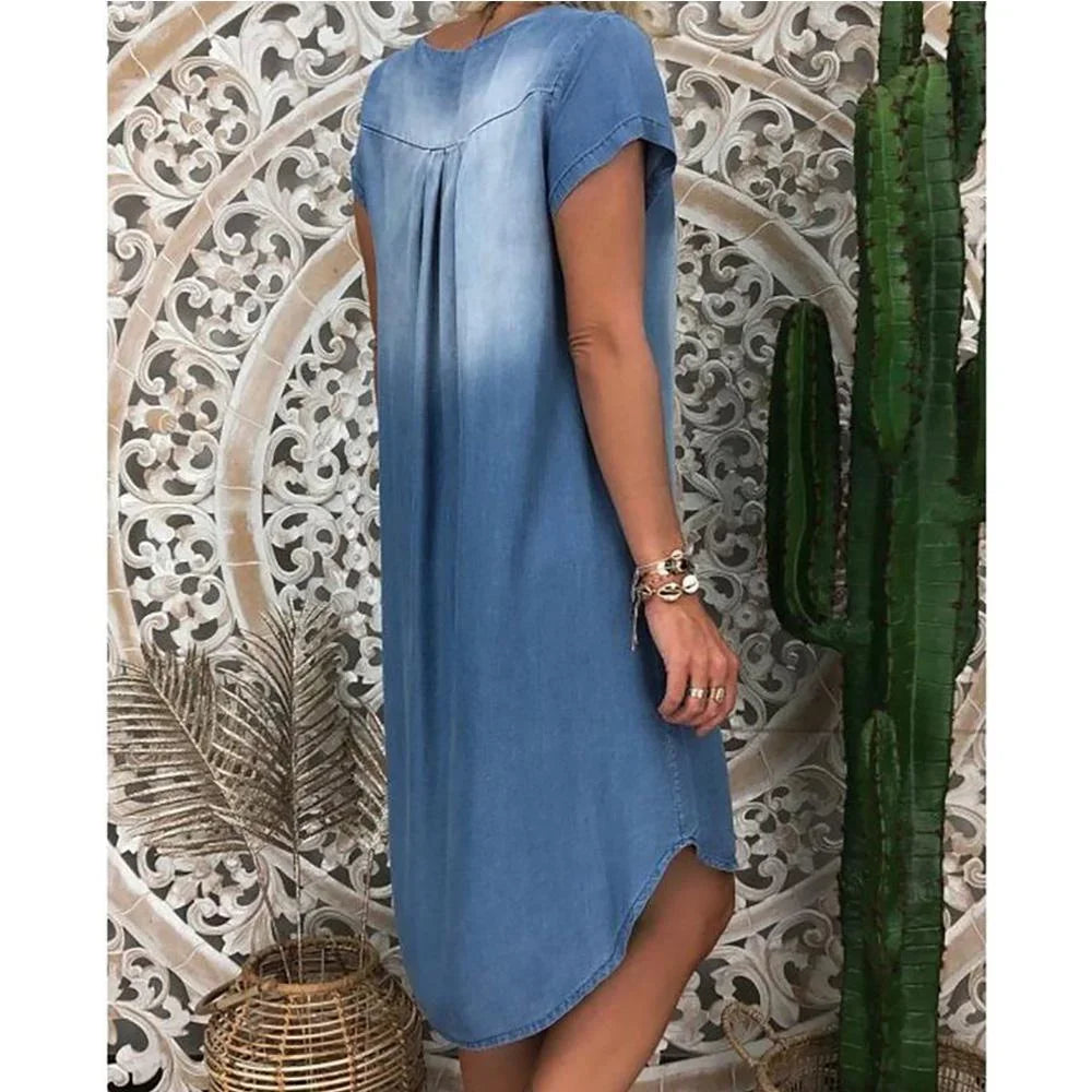 Calvara | Women's Relaxed Fit Denim Summer Dress - Blue - Image 2