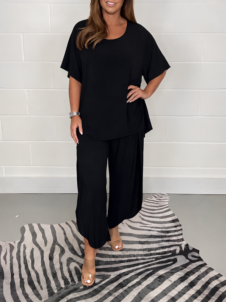 Calvara | Women's Two Piece Set Wide Leg Trousers - Black - Image 1