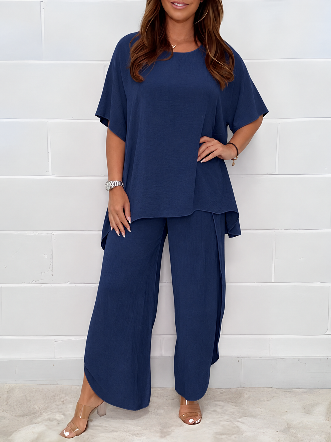 Calvara | Women's Two Piece Set Wide Leg Trousers - Black - Image 9