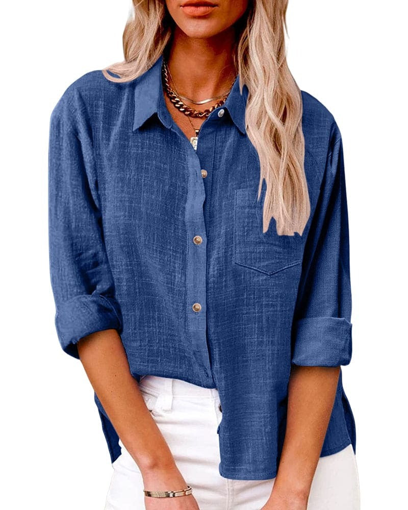 Calverne | Women's Relaxed Fit Button-Up Blouse - Blue - Image 1