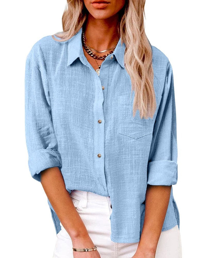 Calverne | Women's Relaxed Fit Button-Up Blouse - Blue - Image 2