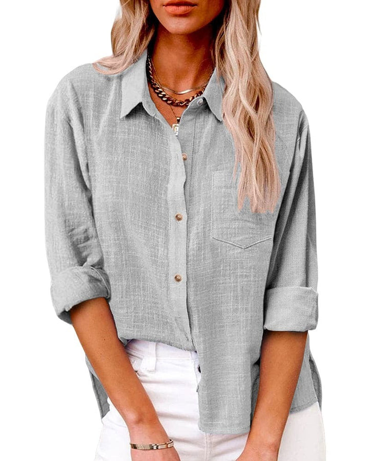 Calverne | Women's Relaxed Fit Button-Up Blouse - Blue - Image 3