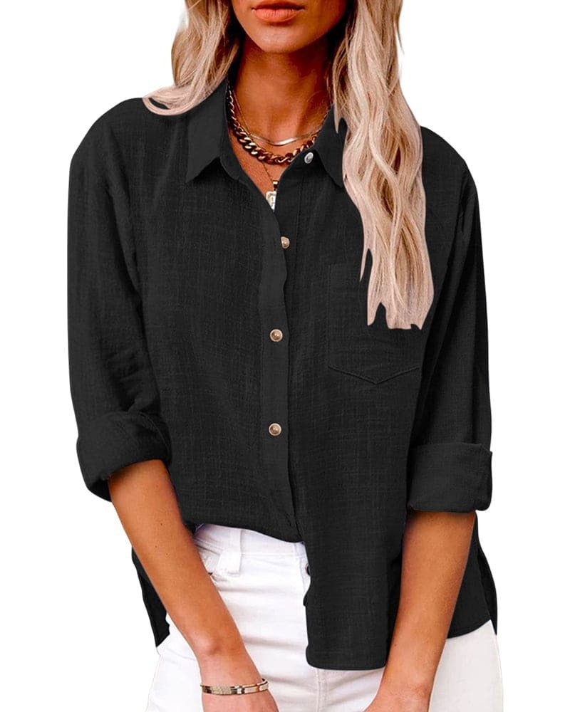 Calverne | Women's Relaxed Fit Button-Up Blouse - Blue - Image 4