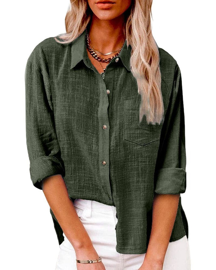 Calverne | Women's Relaxed Fit Button-Up Blouse - Blue - Image 5