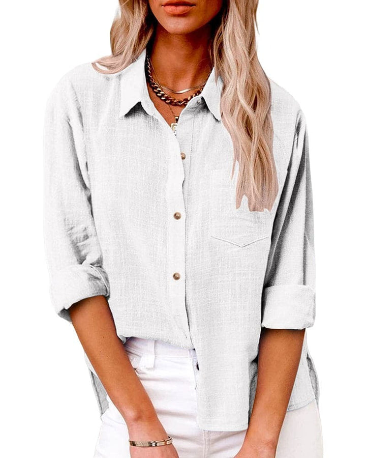 Calverne | Women's Relaxed Fit Button-Up Blouse - Blue - Image 6