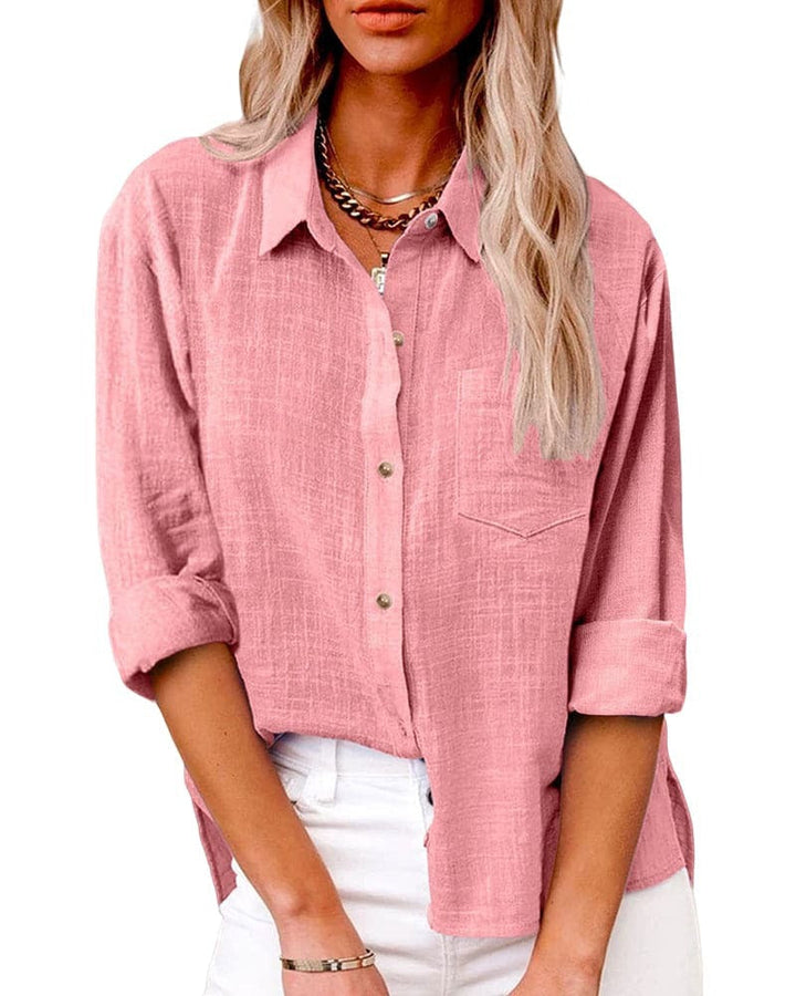 Calverne | Women's Relaxed Fit Button-Up Blouse - Blue - Image 7