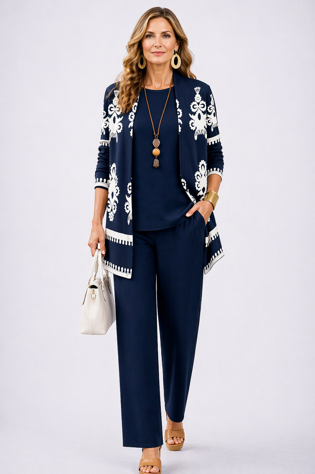 Calvessa | Women's Three-Piece Pants Co-ord Set - Navy - Image 1
