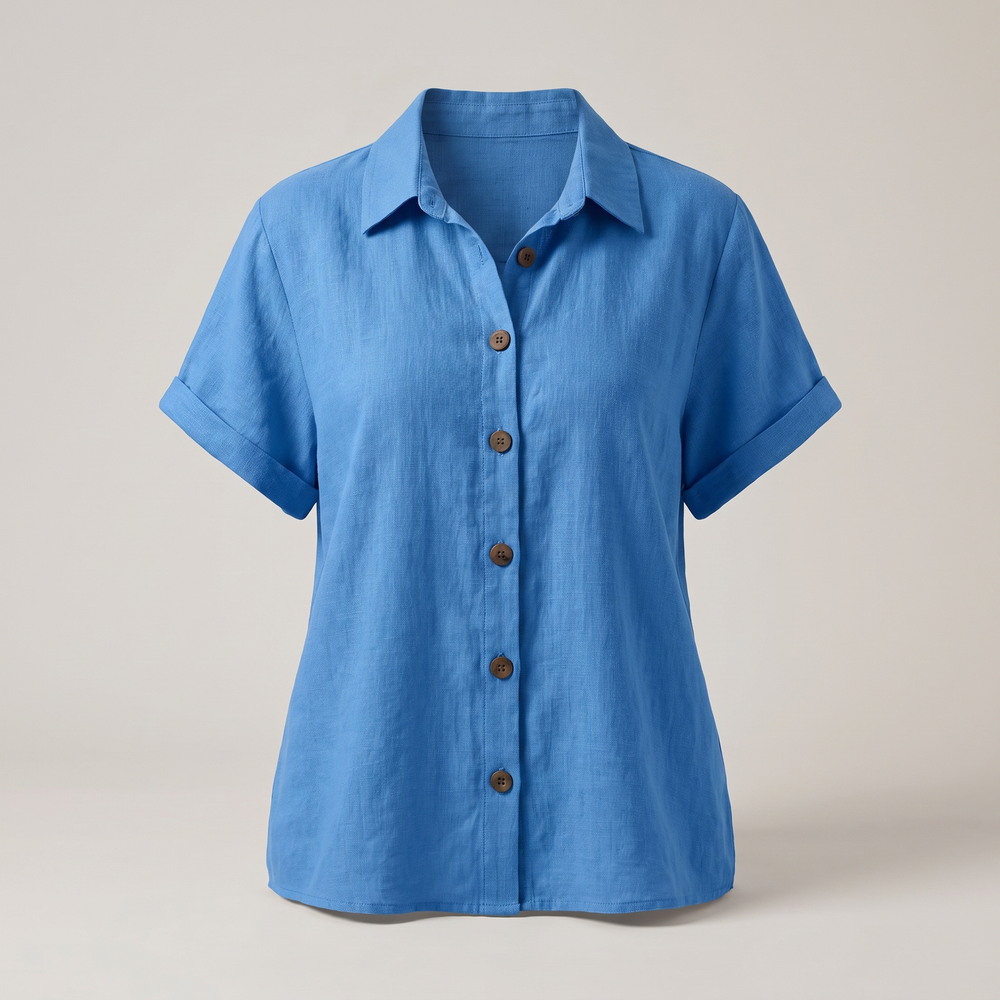 Calveth | Women's Boho Button-Up Blouse Short Sleeve - Light Pink - Image 2