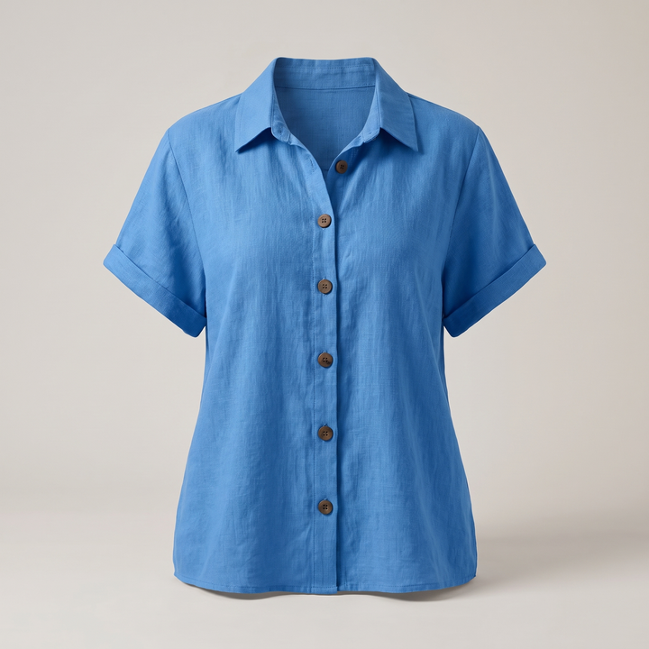 Calveth | Women's Boho Button-Up Blouse Short Sleeve - Light Pink - Image 2