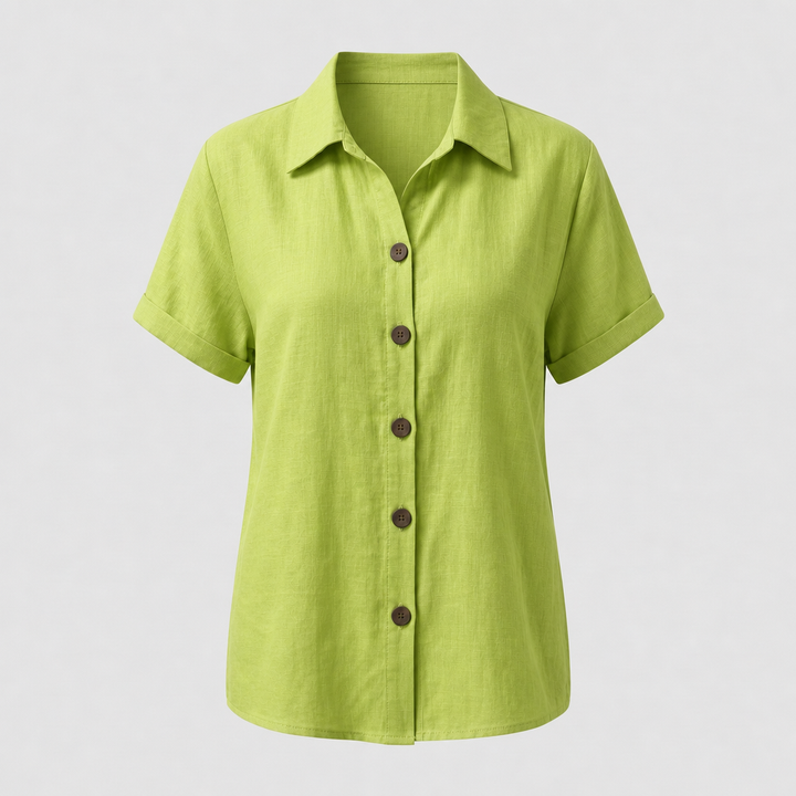 Calveth | Women's Boho Button-Up Blouse Short Sleeve - Light Pink - Image 3
