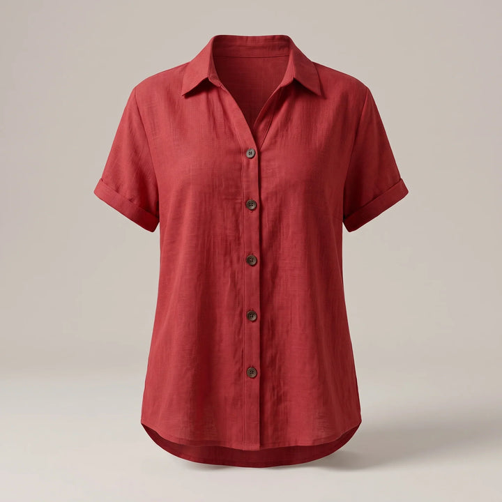 Calveth | Women's Boho Button-Up Blouse Short Sleeve - Light Pink - Image 5