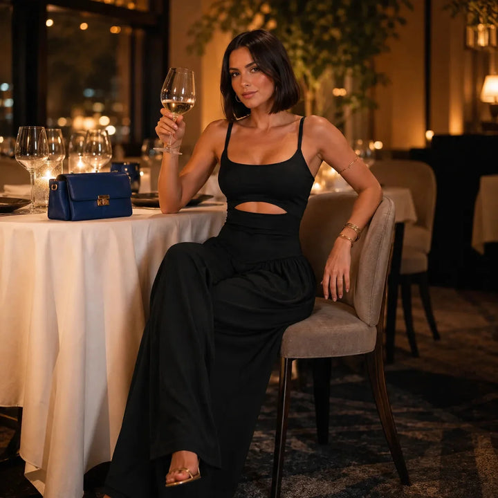 Calveth | Women's Cutout Wide Leg Jumpsuit - Black - Image 4