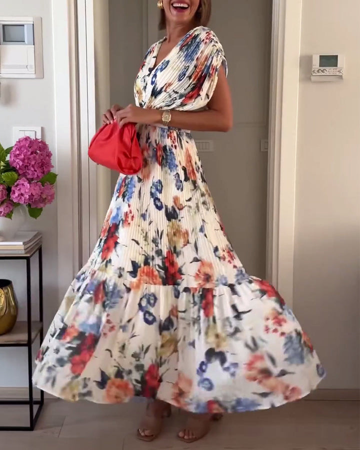 Calveth | Women's Floral Maxi Dress Pleated - Image 1