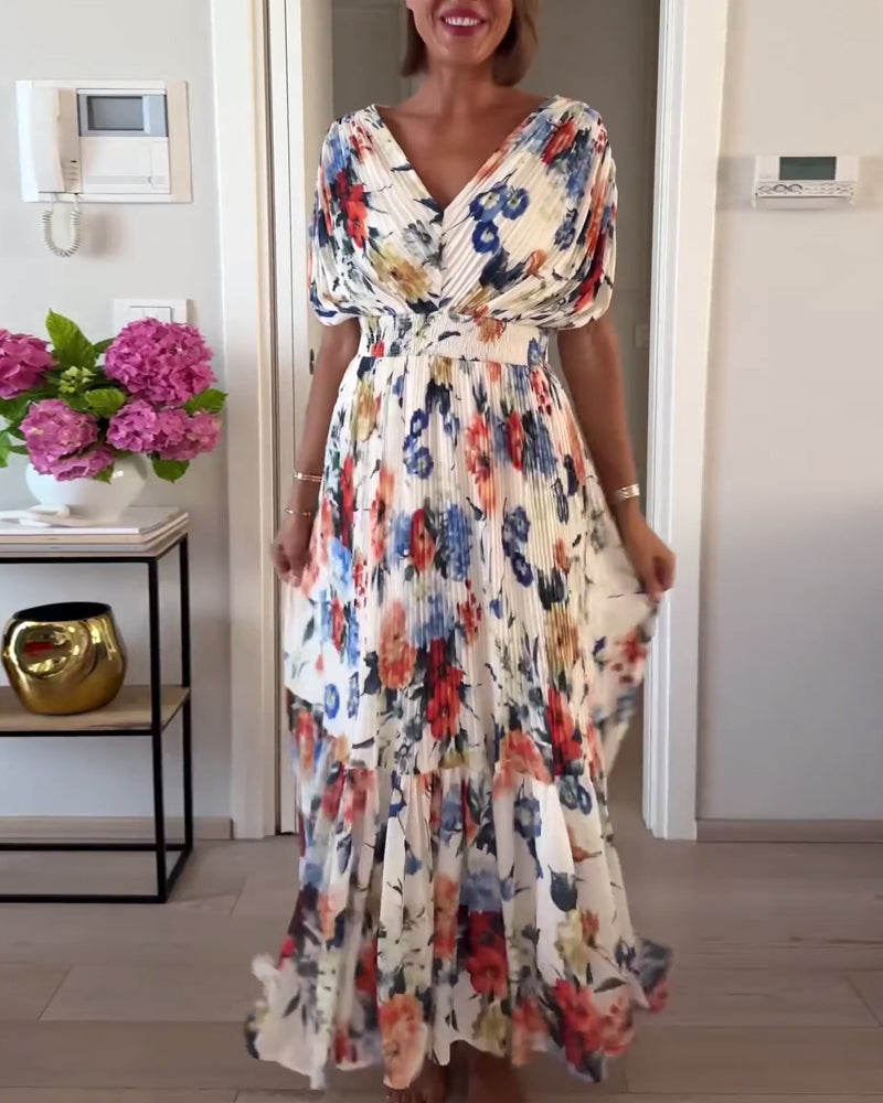 Calveth | Women's Floral Maxi Dress Pleated - Image 3