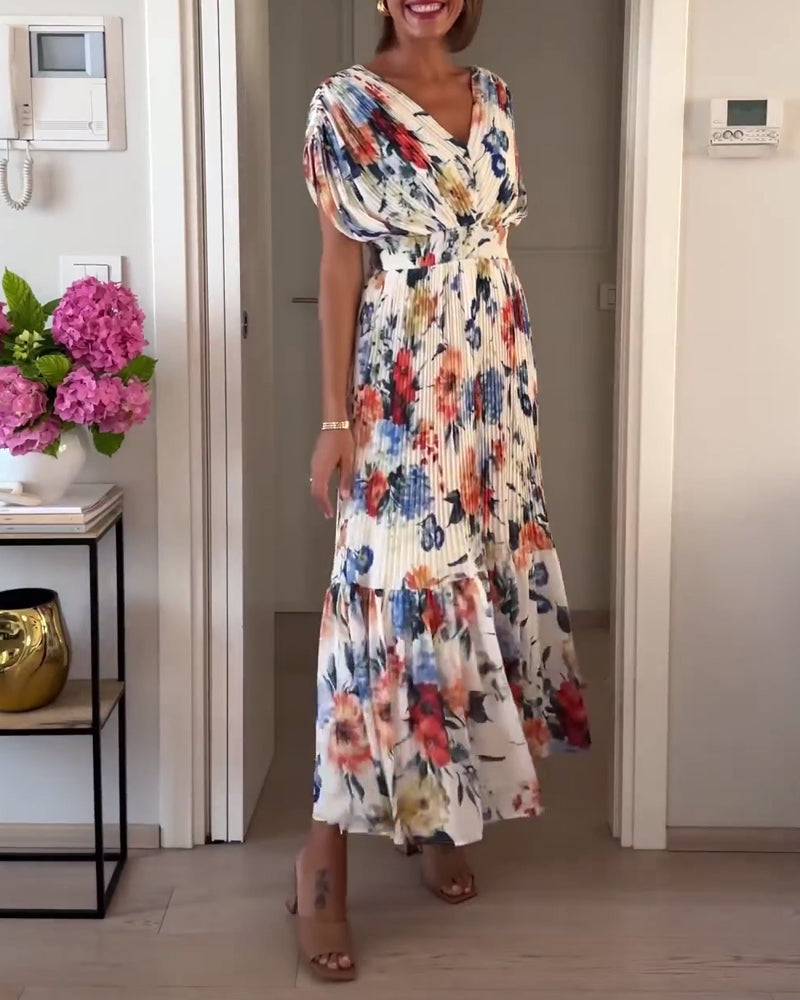 Calveth | Women's Floral Maxi Dress Pleated - Image 4