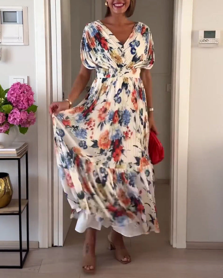 Calveth | Women's Floral Maxi Dress Pleated - Image 5