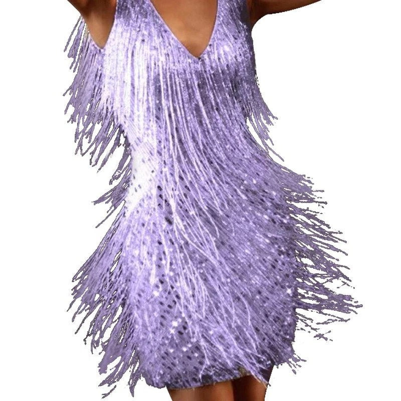 Calveth | Women's Fringe Cocktail Dress Mini - Silver - Image 4