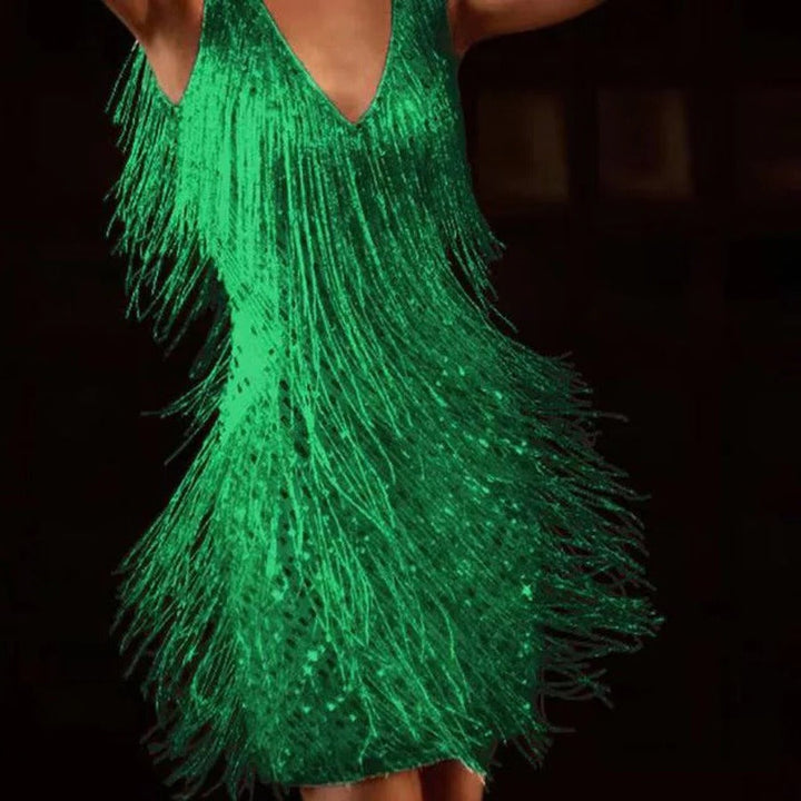 Calveth | Women's Fringe Cocktail Dress Mini - Silver - Image 5