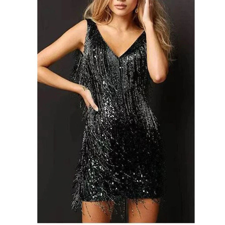 Calveth | Women's Fringe Cocktail Dress Mini - Silver - Image 8
