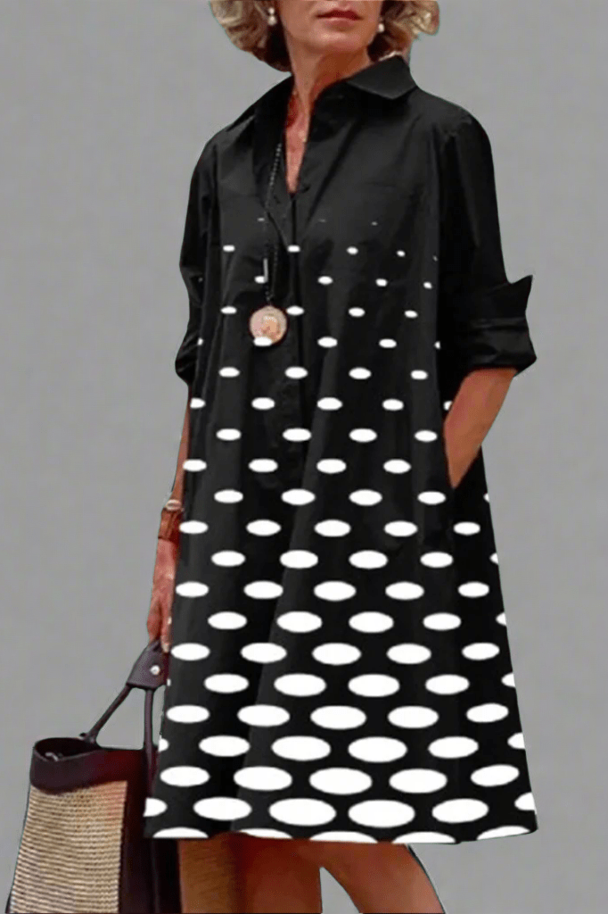 Calveth | Women's Polka Dot Midi Shirt Dress - Black - Image 1