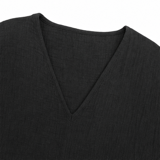 Calveth | Women's Relaxed V-Neck Blouse 3/4 Sleeve - Beige - Image 7