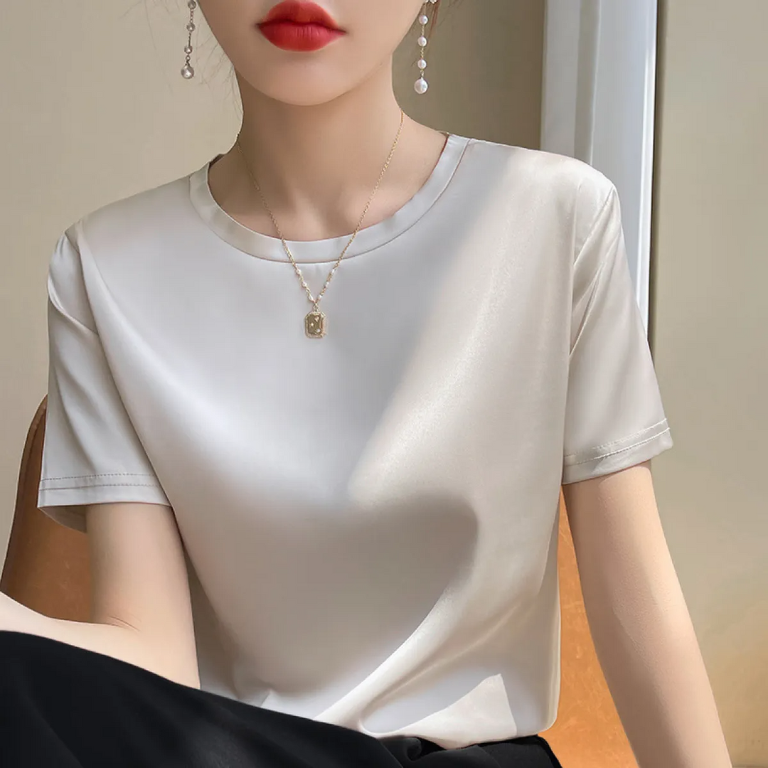 Calveth | Women's Satin Short Sleeve Top - Image 10