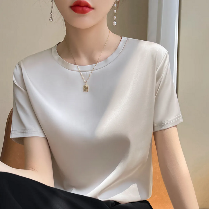Calveth | Women's Satin Short Sleeve Top - Image 10