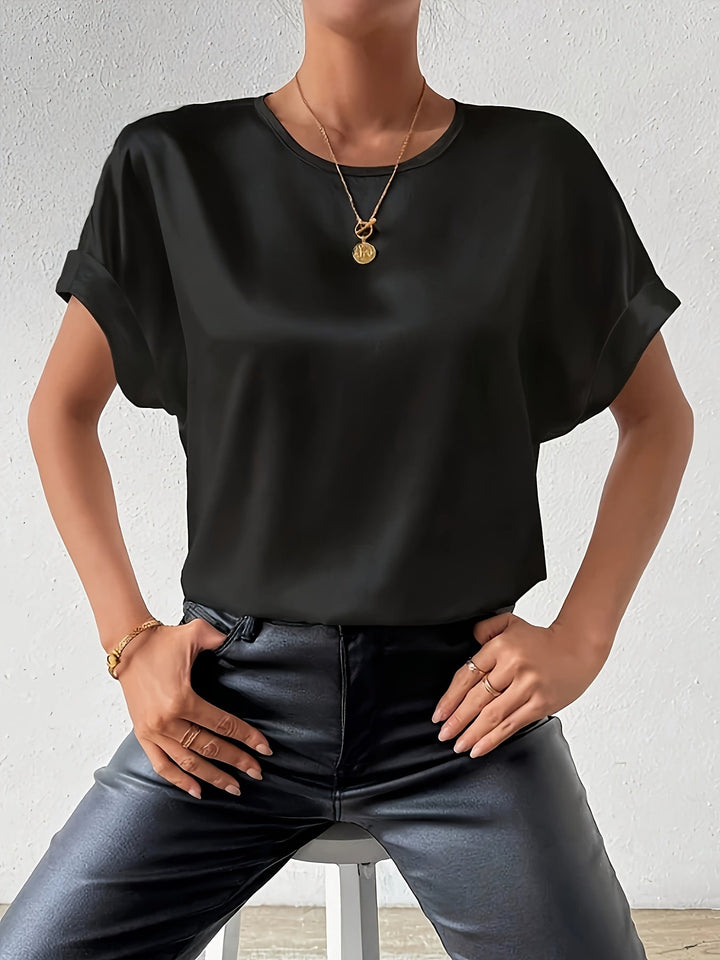Calveth | Women's Satin Short Sleeve Top - Image 2