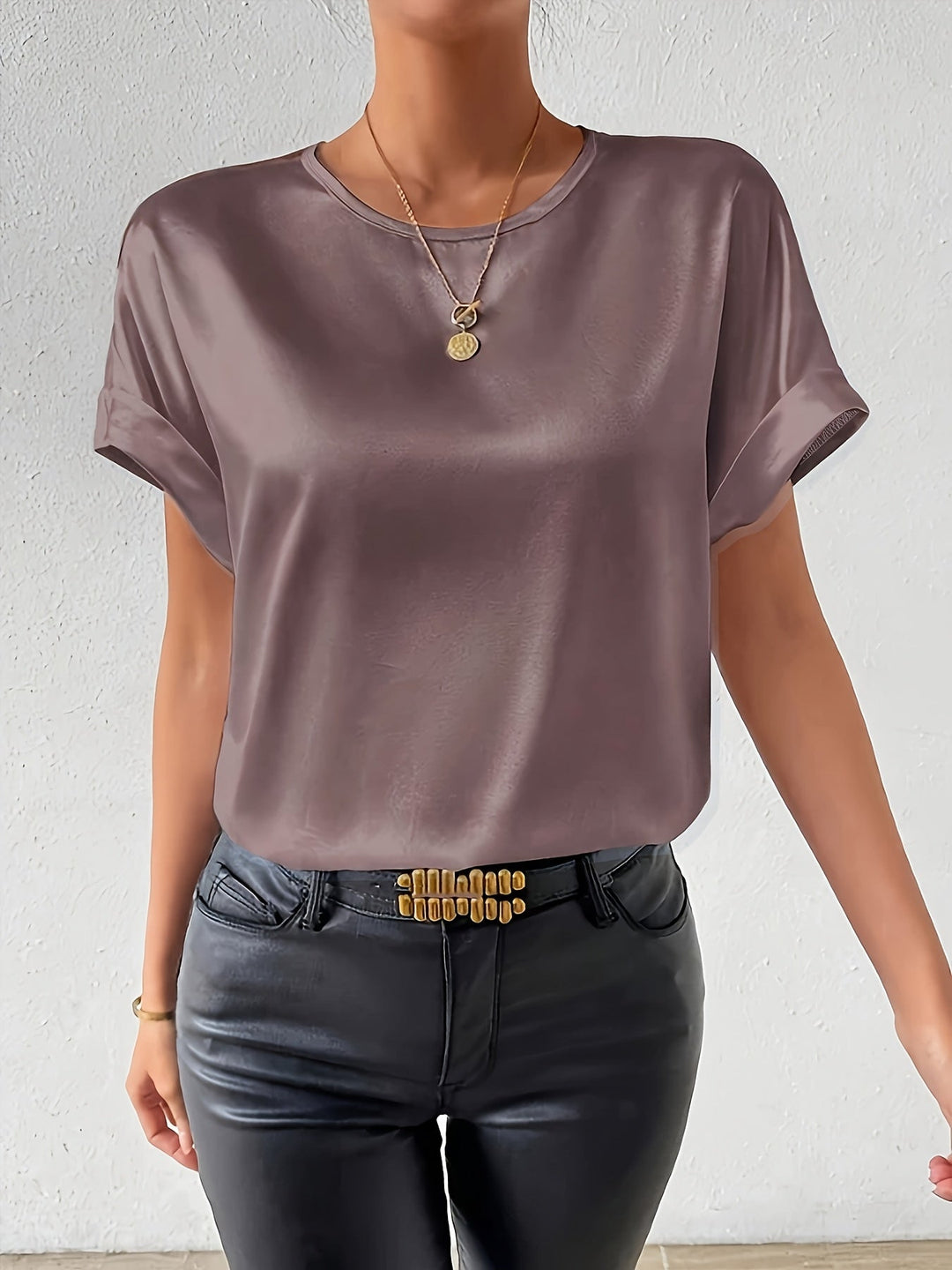 Calveth | Women's Satin Short Sleeve Top - Image 3