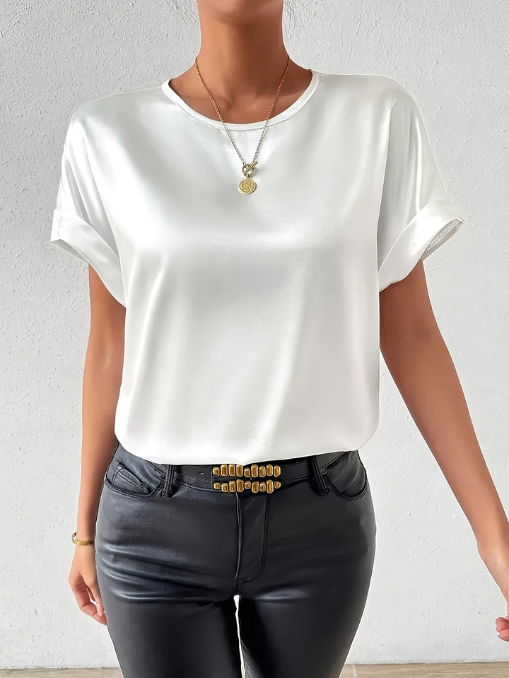Calveth | Women's Satin Short Sleeve Top - Image 4