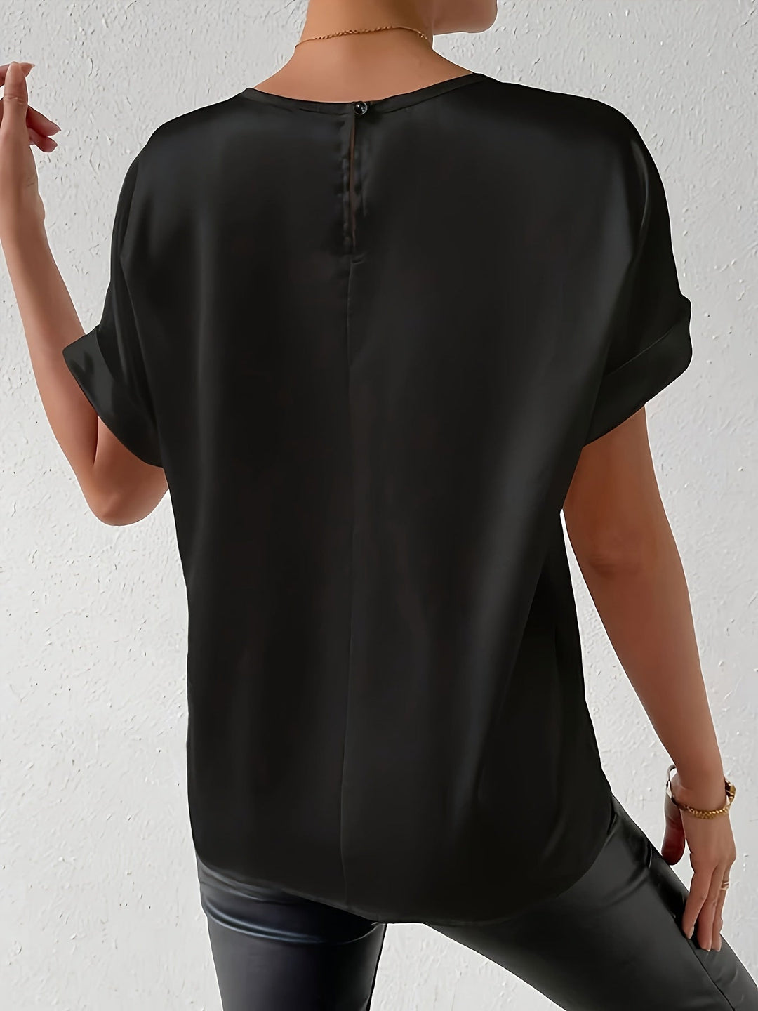 Calveth | Women's Satin Short Sleeve Top - Image 5