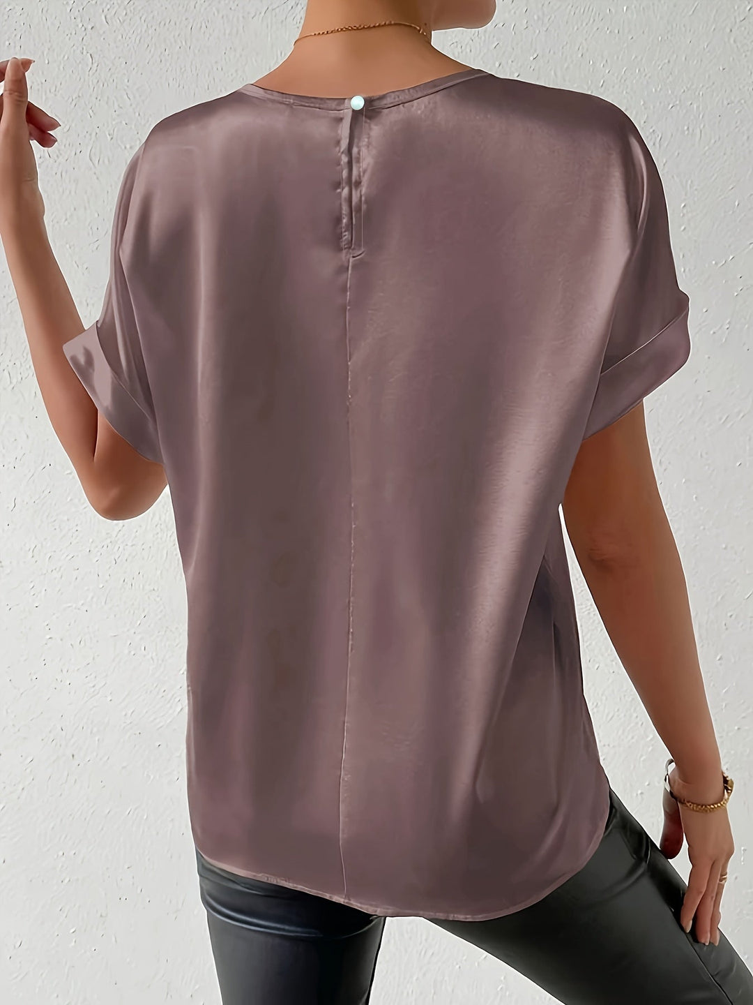Calveth | Women's Satin Short Sleeve Top - Image 6