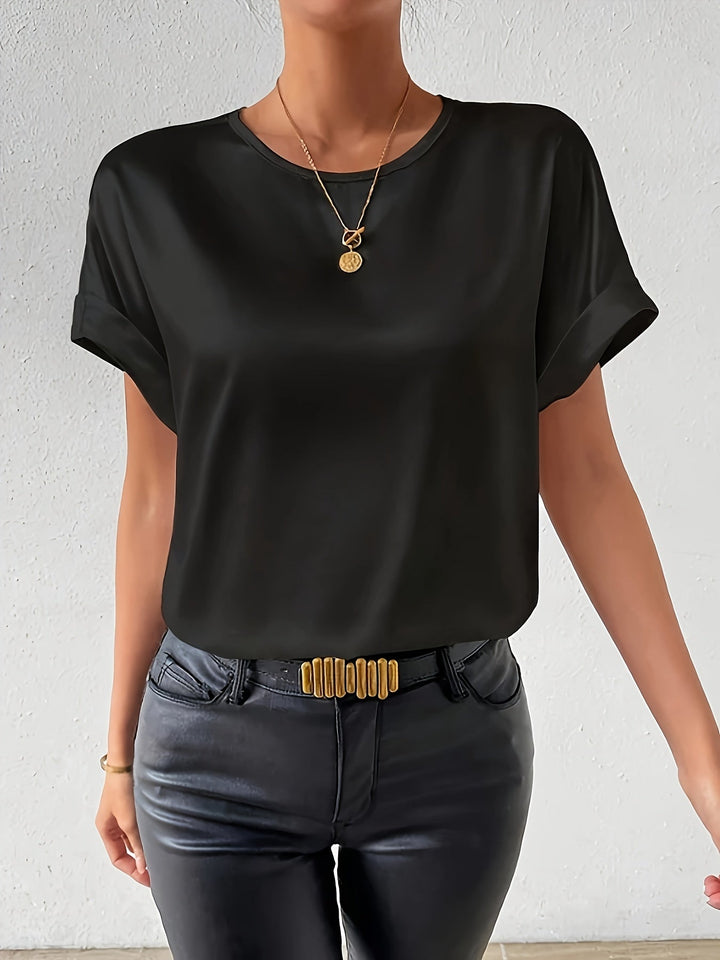 Calveth | Women's Satin Short Sleeve Top - Image 8