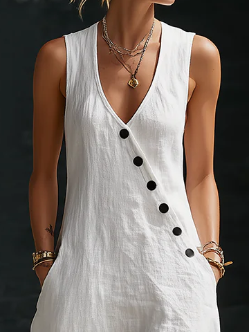 Calveth | Women's Sleeveless Maxi Dress V-Neck - White - Image 2