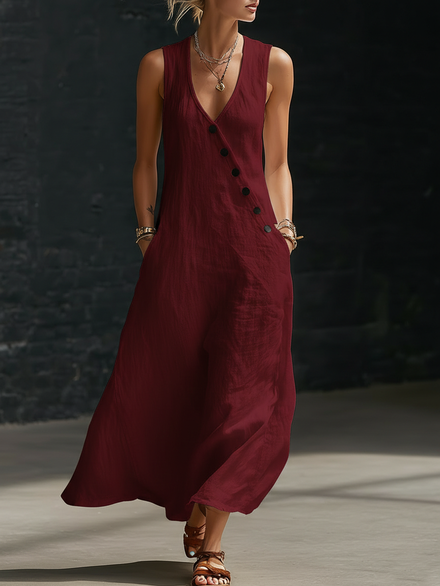 Calveth | Women's Sleeveless Maxi Dress V-Neck - White - Image 3