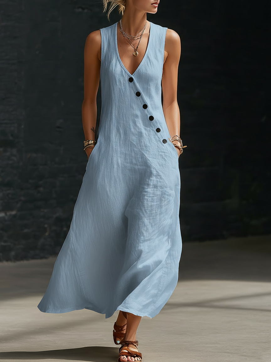 Calveth | Women's Sleeveless Maxi Dress V-Neck - White - Image 4