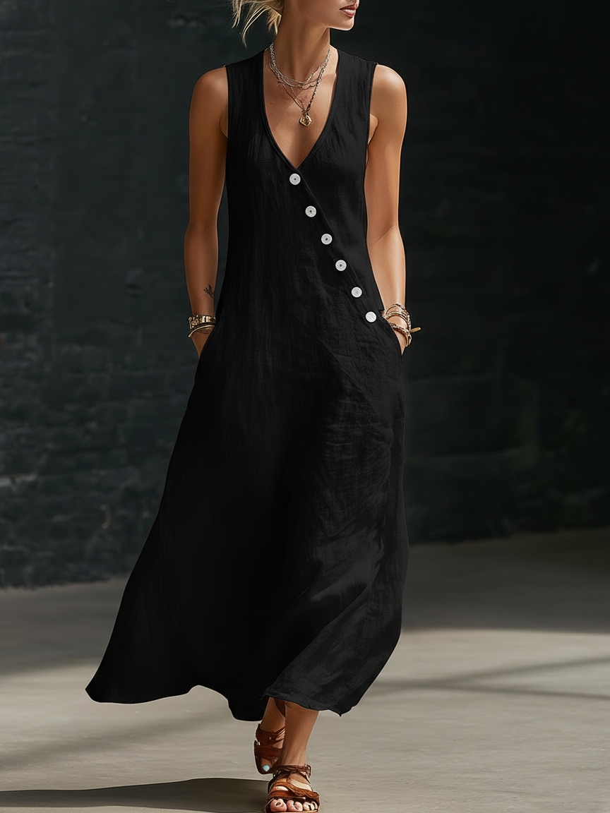 Calveth | Women's Sleeveless Maxi Dress V-Neck - White - Image 5