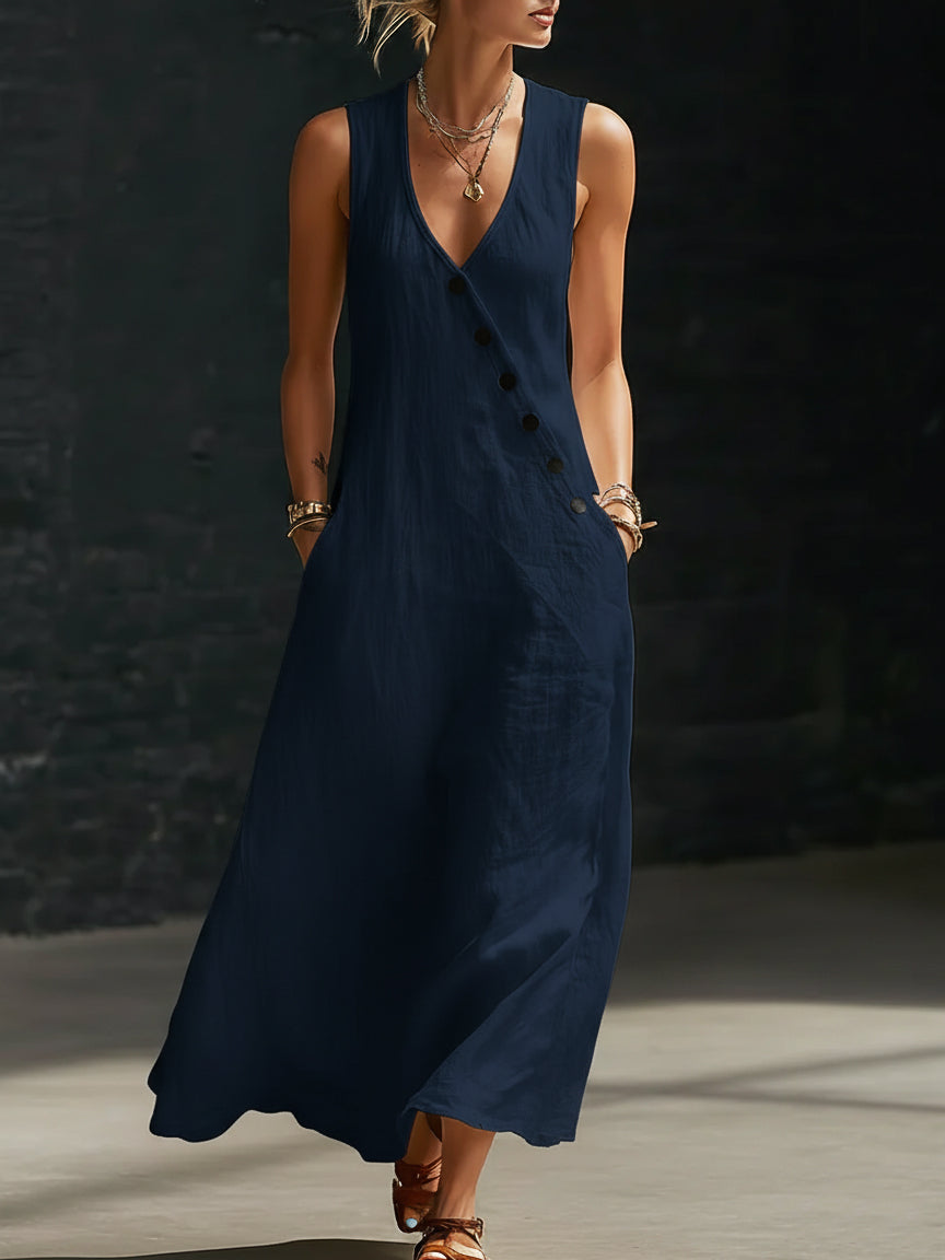 Calveth | Women's Sleeveless Maxi Dress V-Neck - White - Image 6
