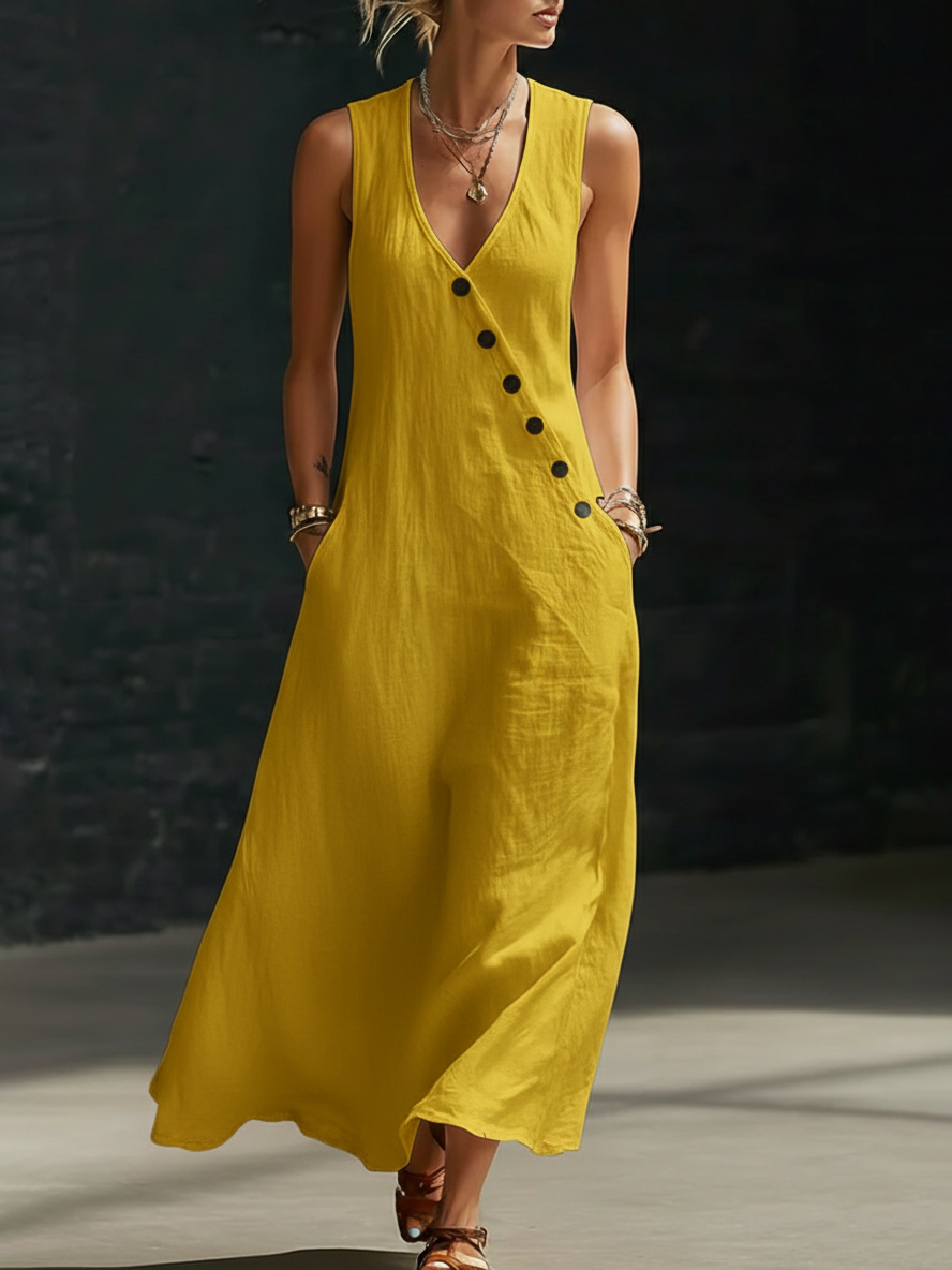 Calveth | Women's Sleeveless Maxi Dress V-Neck - White - Image 7