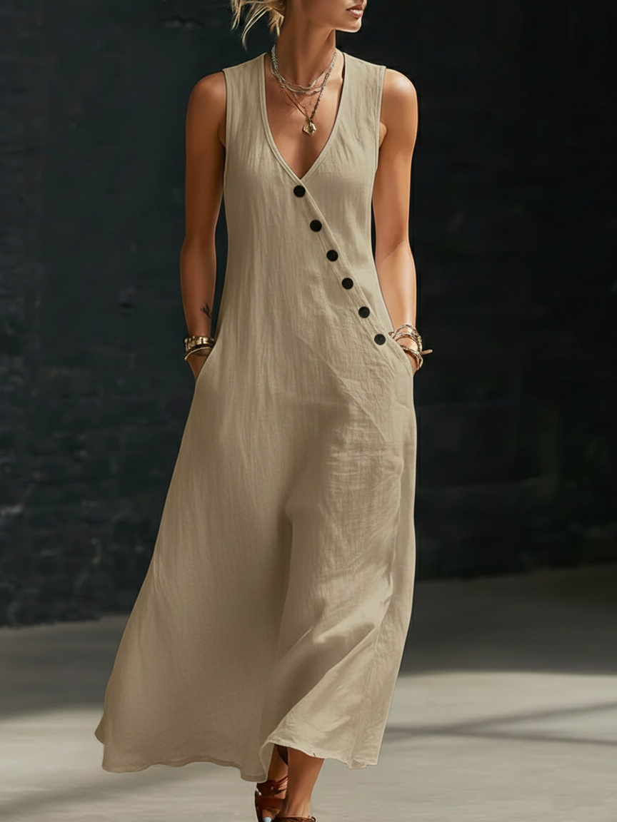 Calveth | Women's Sleeveless Maxi Dress V-Neck - White - Image 8