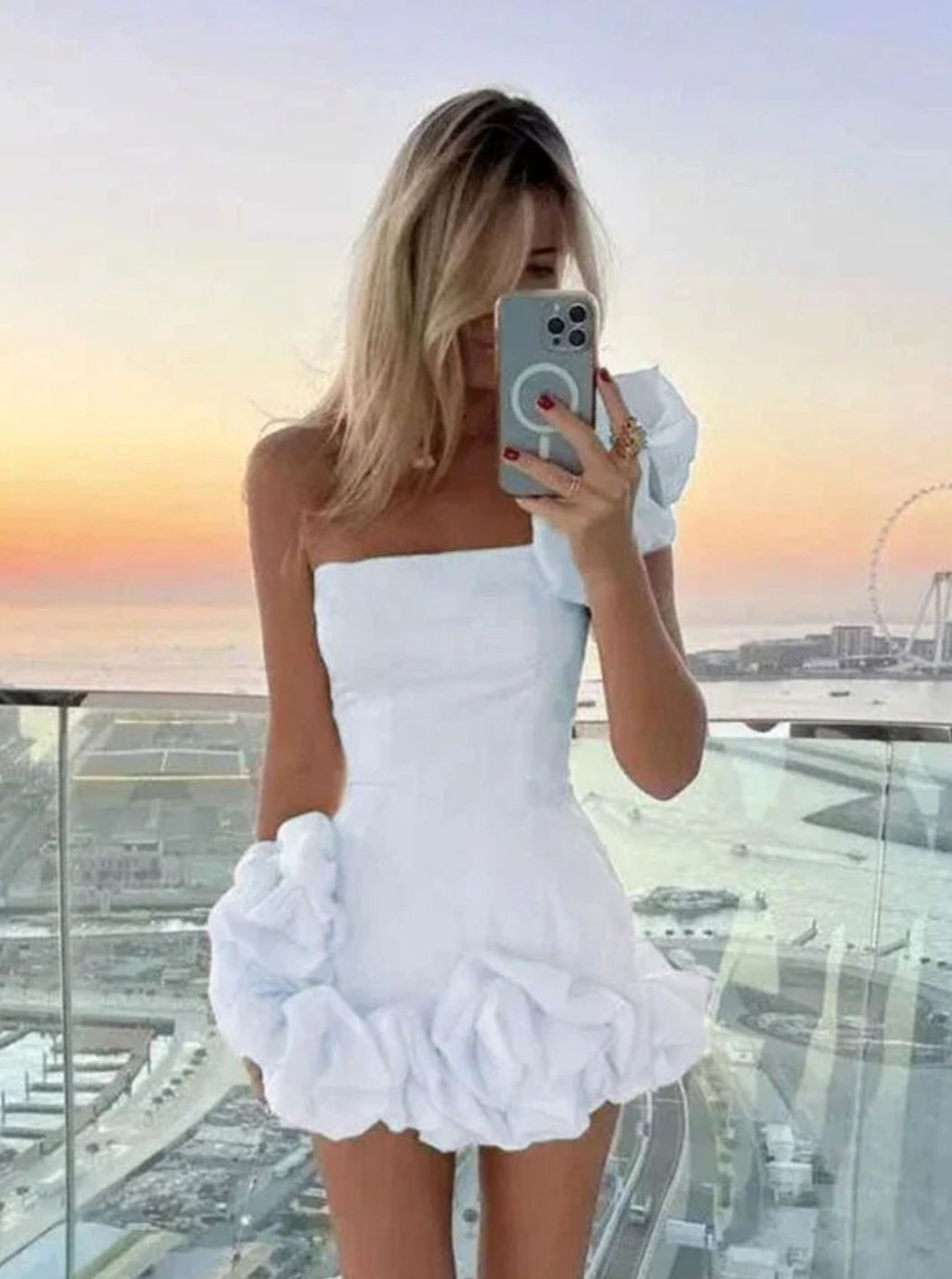 Calveth | Women's Strapless Bubble Hem Mini Dress - White - Image 2