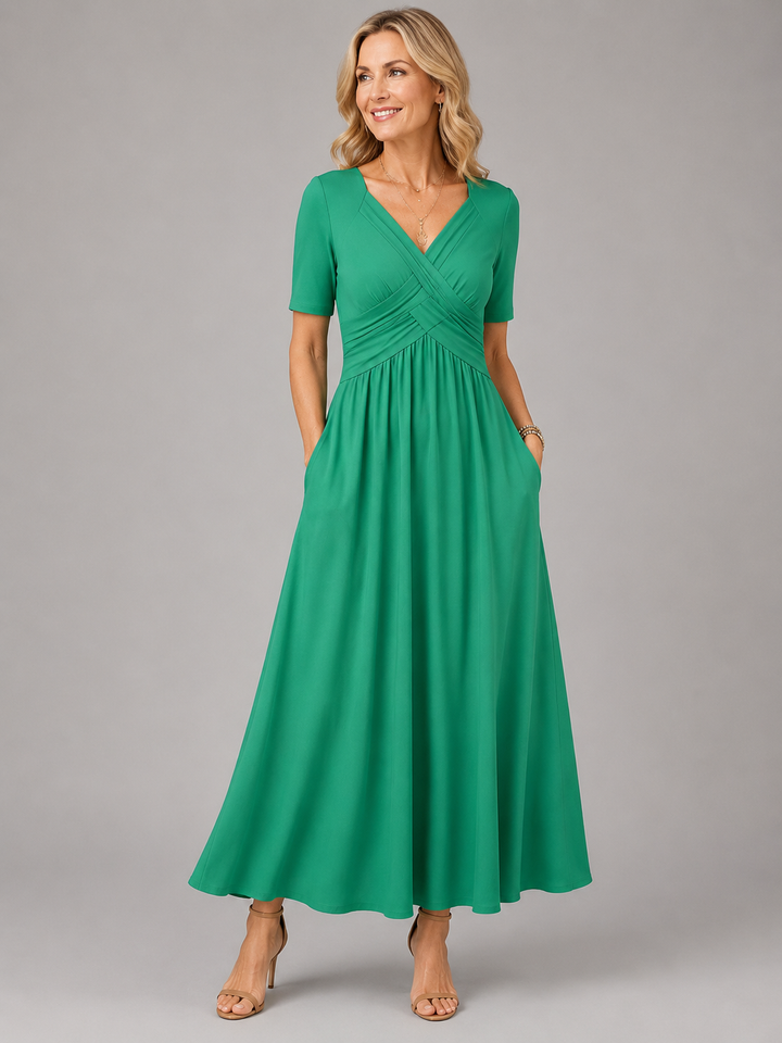 Calveth | Women's Summer Maxi Dress V-Neck - Green - Image 1