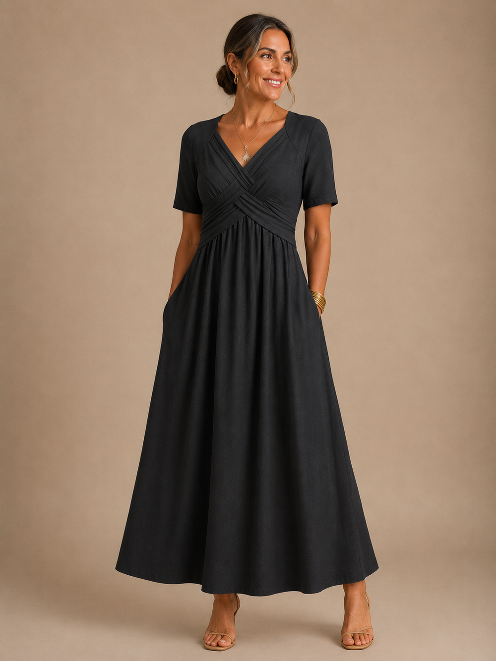 Calveth | Women's Summer Maxi Dress V-Neck - Green - Image 2
