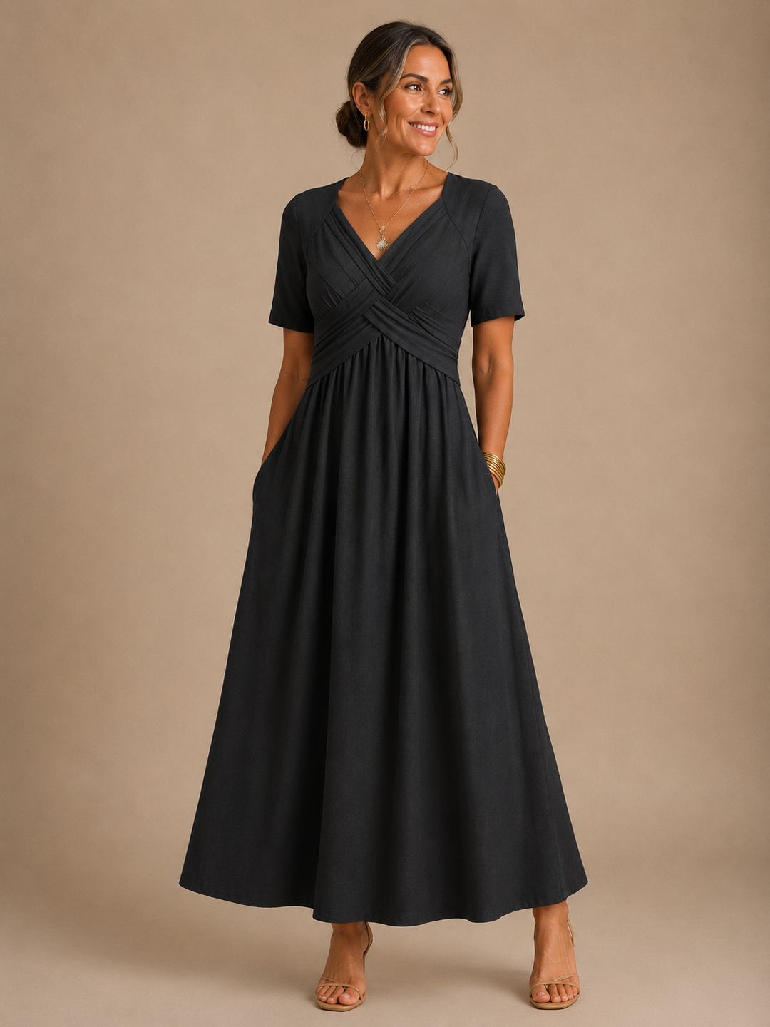 Calveth | Women's Summer Maxi Dress V-Neck - Green - Image 2