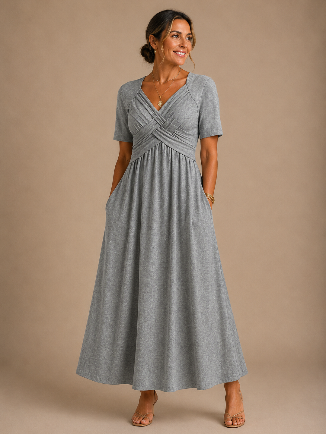 Calveth | Women's Summer Maxi Dress V-Neck - Green - Image 3