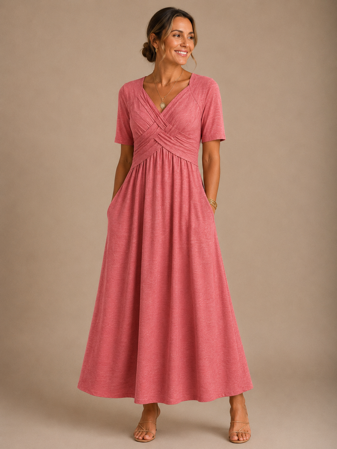 Calveth | Women's Summer Maxi Dress V-Neck - Green - Image 4