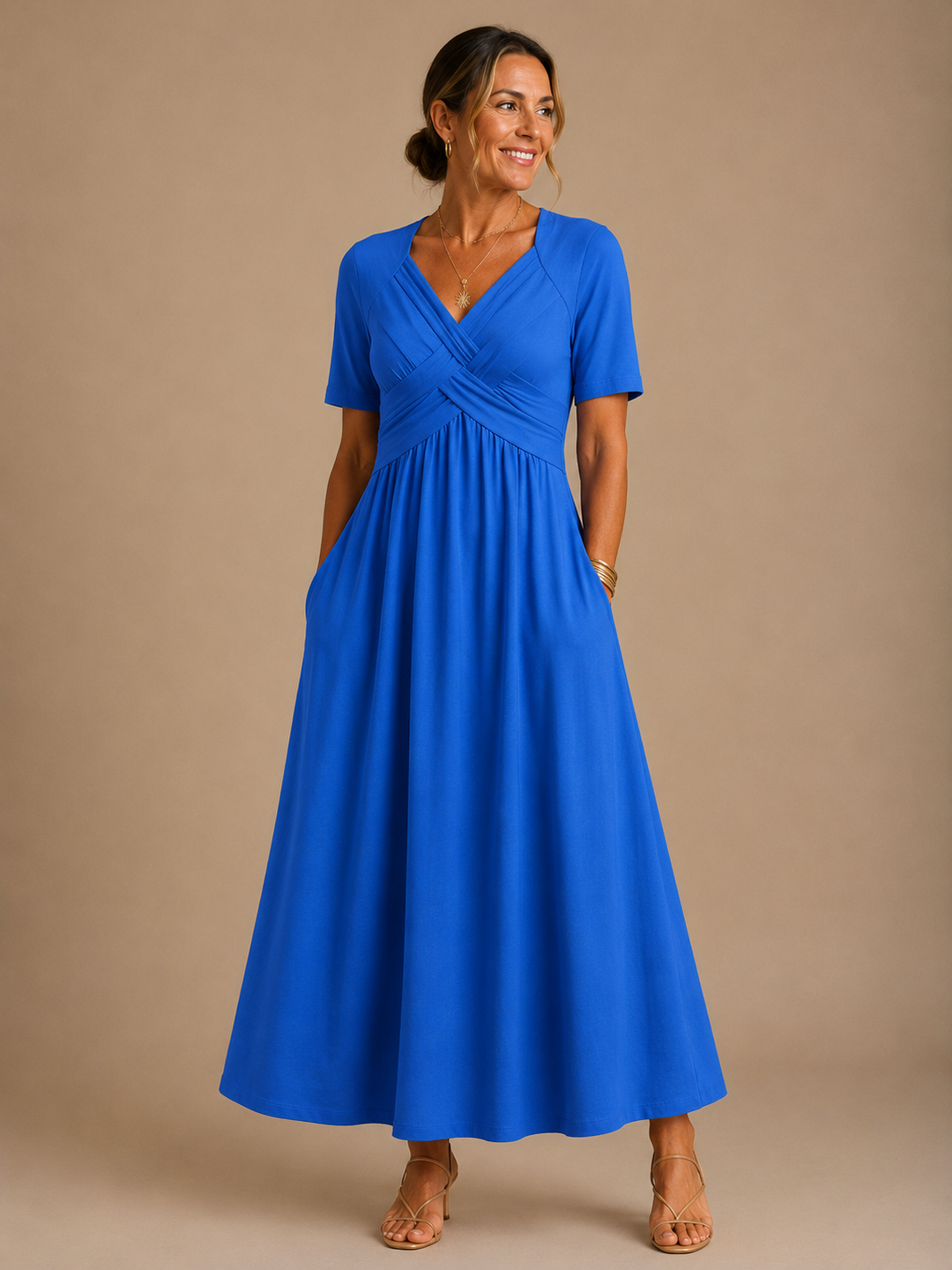 Calveth | Women's Summer Maxi Dress V-Neck - Green - Image 5