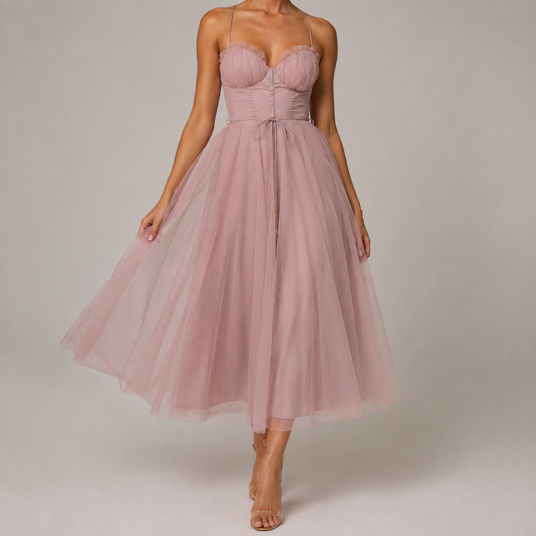 Calveth | Women's Tulle Midi Dress Corset - Pink - Image 1