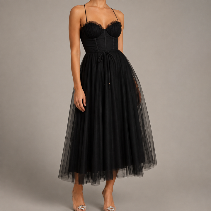 Calveth | Women's Tulle Midi Dress Corset - Pink - Image 2