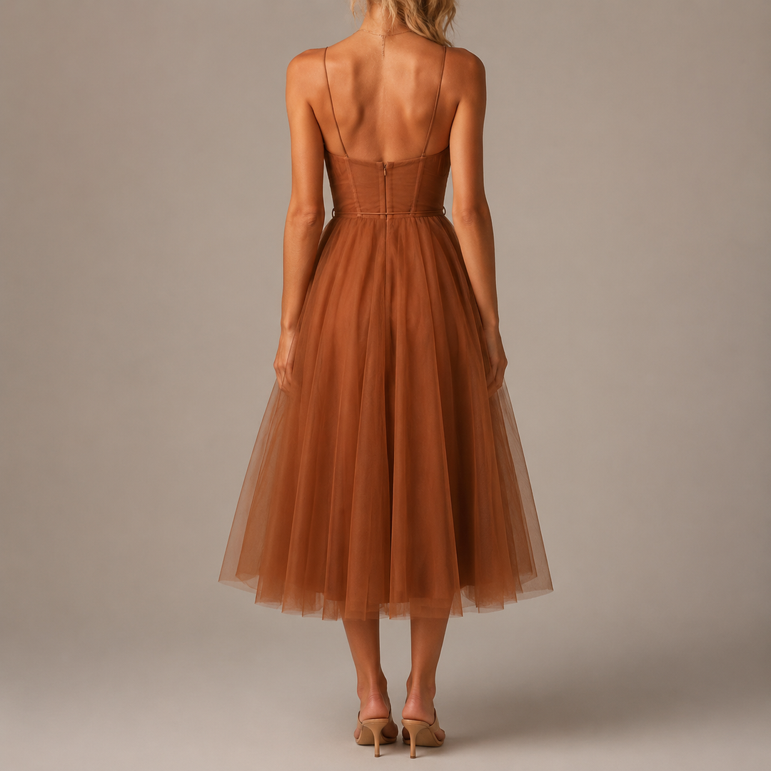 Calveth | Women's Tulle Midi Dress Corset - Pink - Image 4